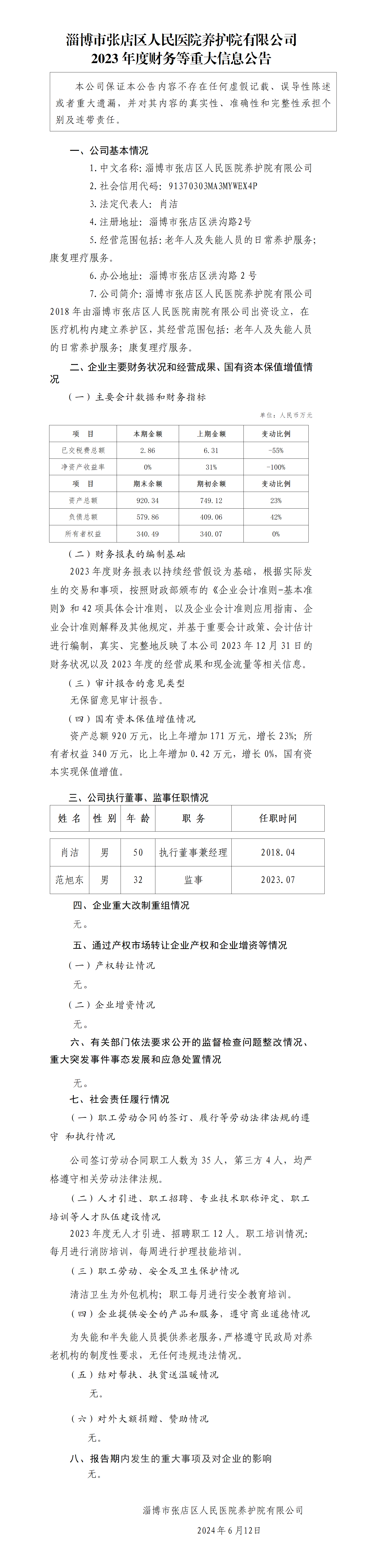 27.淄博市张店区人民医院养护院有限公司公司2023年度财务等重大信息公告_01.png